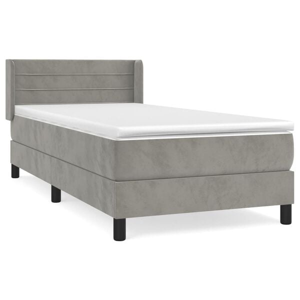 vidaXL Cama box spring con colch&oacute;n terciopelo gris claro 100x200 cm