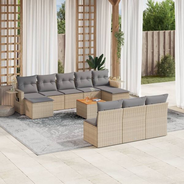vidaXL Set de sof&aacute;s de jard&iacute;n 11pzas con cojines rat&aacute;n sint&eacute;tico beige