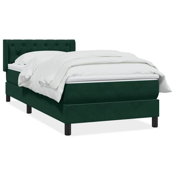 vidaXL Cama box spring con colch&oacute;n terciopelo verde oscuro 80x220 cm