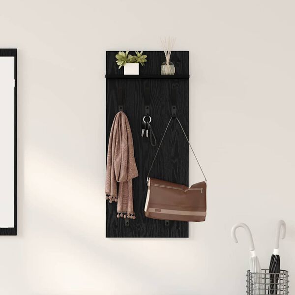 vidaXL Perchero de pared con estante Roble Negro 40 x 10 x 90 cm