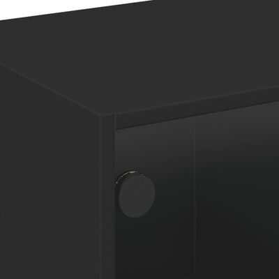 vidaXL Mesa de centro con puertas de vidrio negra 68x50x42 cm