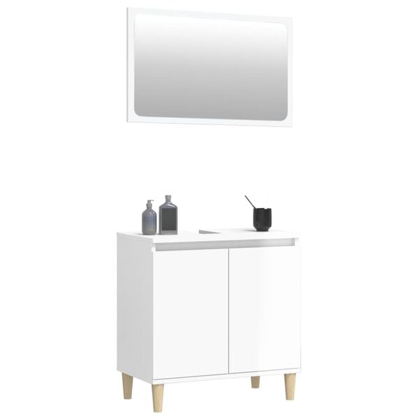 vidaXL Set muebles de ba&ntilde;o 2 piezas madera contrachapada blanco brillo