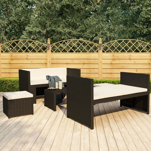 vidaXL Set muebles de jardín 5 piezas y cojines ratán sintético negro