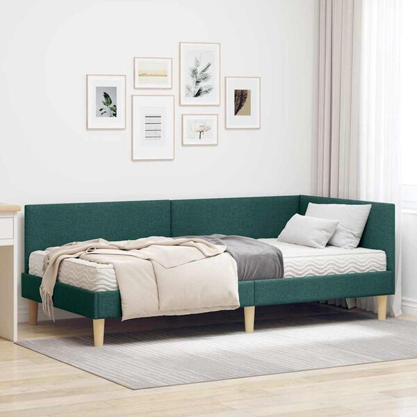 vidaXL Estructura de Cama Esquina con Colch&oacute;n Otro 2 pcs Verde tela