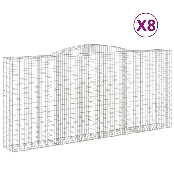 vidaXL Cestas de gaviones 8 uds forma de arco hierro 400x50x180/200 cm
