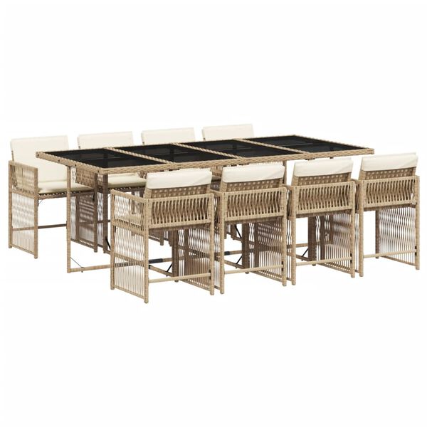 vidaXL Set comedor de jard&iacute;n 9 pzas con cojines rat&aacute;n sint&eacute;tico beige