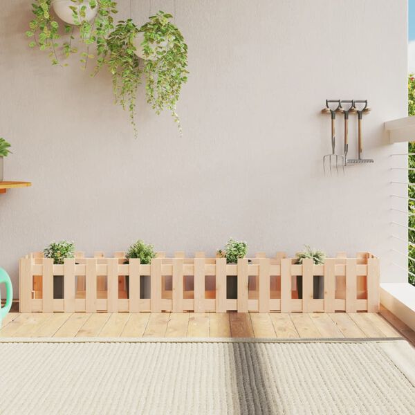 vidaXL Arriate elevado jard&iacute;n con valla madera maciza pino 200x30x30cm