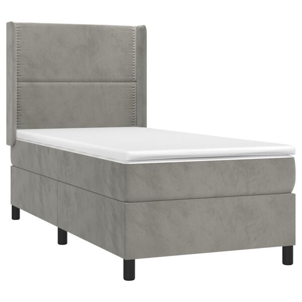 vidaXL Cama box spring colch&oacute;n y LED terciopelo gris claro 90x200 cm