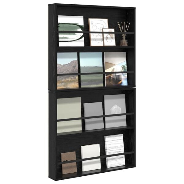 vidaXL Estante de revistas 2 pcs Roble Negro 80 x 12 x 70 cm