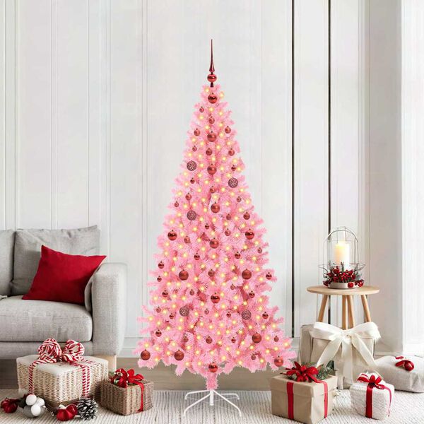 vidaXL Árbol de Navidad con 300 LED con soporte Rosa 210 cm PVC