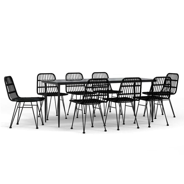 vidaXL Juego de comedor de jard&iacute;n 9 piezas rat&aacute;n sint&eacute;tico negro