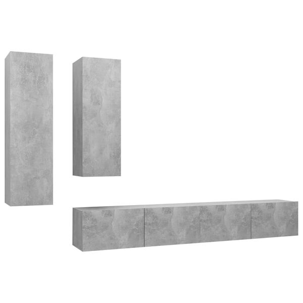 vidaXL Set muebles de sal&oacute;n TV 4 pzas madera ingenier&iacute;a gris hormig&oacute;n