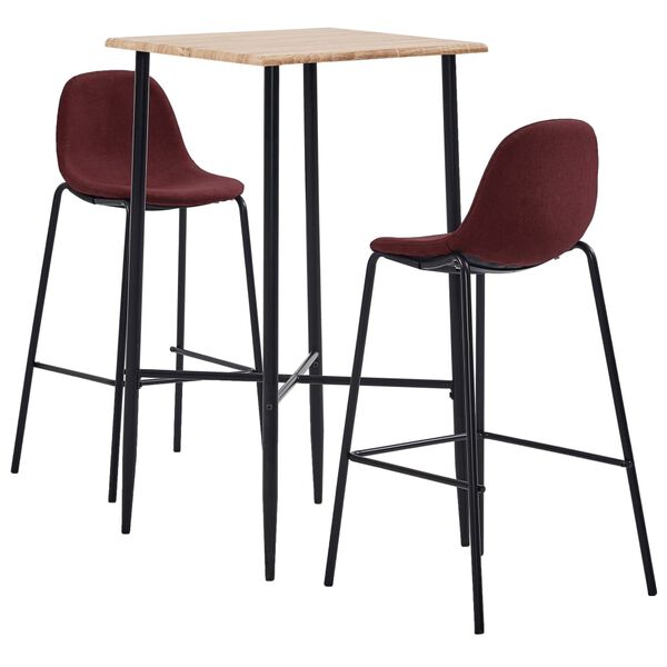 vidaXL Juego de mesa alta y taburetes 3 piezas tela color vino tinto