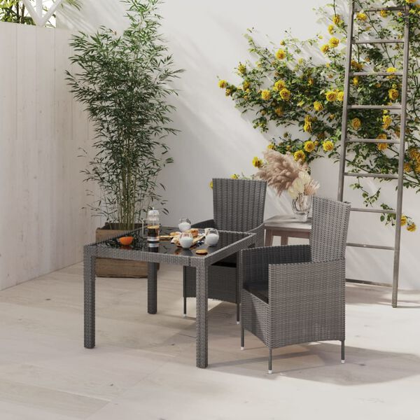 vidaXL Set comedor de jardín 3 piezas con cojines ratán sintético gris