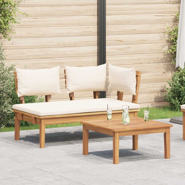 vidaXL Banco de jard&iacute;n 2 pcs Crema y marr&oacute;n Madera maciza de Teca