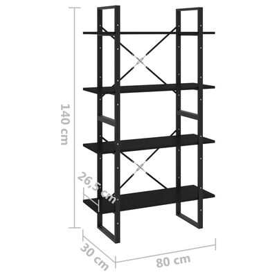 vidaXL Estantería 4 niveles madera contrachapada negro 80x30x140 cm