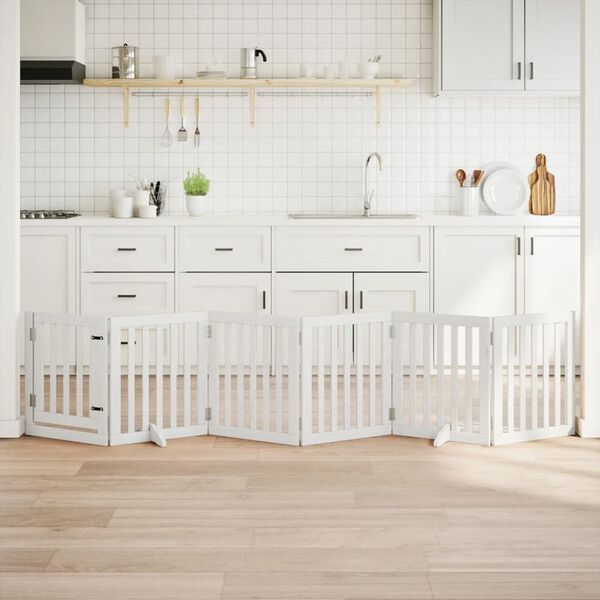 vidaXL Puerta para perros plegable 3 paneles madera &aacute;lamo blanca 300cm