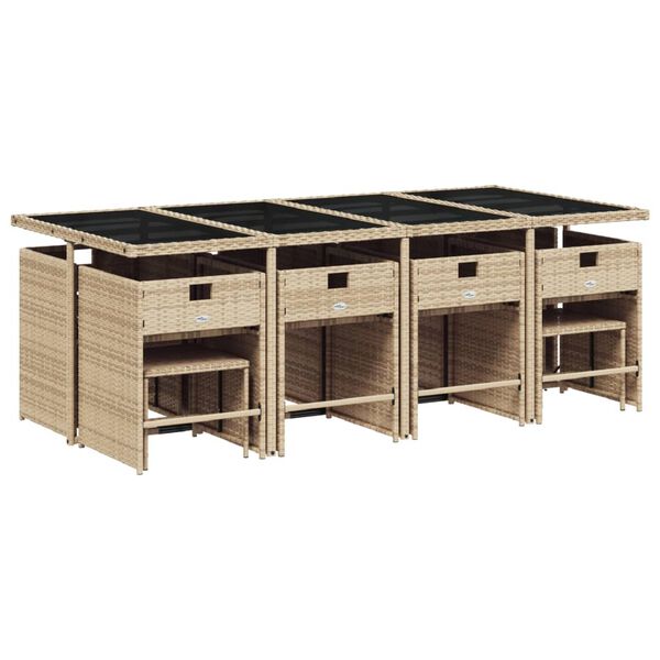vidaXL Set comedor de jard&iacute;n con cojines 13 pzas rat&aacute;n sint&eacute;tico beige