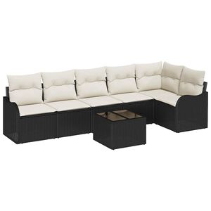 vidaXL Conjunto de sof&aacute; de jard&iacute;n con coj&iacute;n 7 pcs Marr&oacute;n Polirat&aacute;n