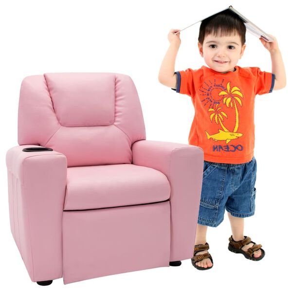 vidaXL Sill&oacute;n reclinable para ni&ntilde;os cuero sint&eacute;tico rosa