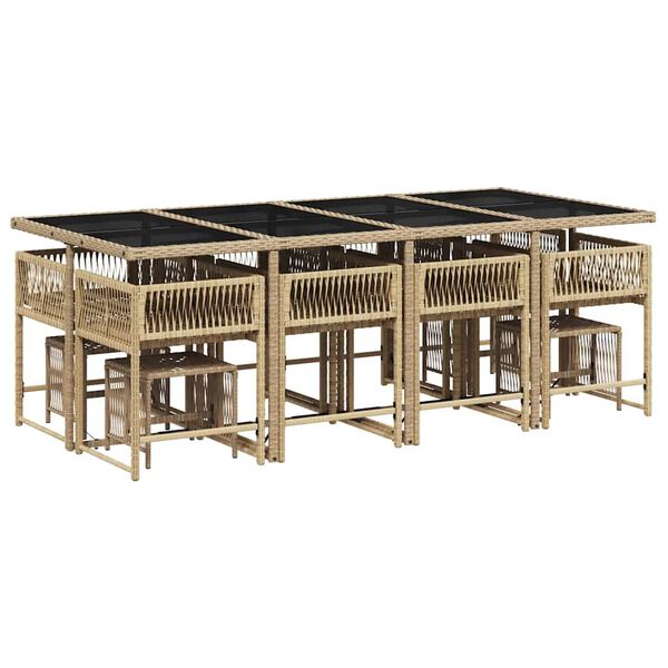 vidaXL Set comedor de jard&iacute;n con cojines 13 pzas rat&aacute;n sint&eacute;tico beige