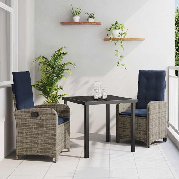 vidaXL Conjunto de Comedor de Jardín 3 pcs Gris ratán sintético