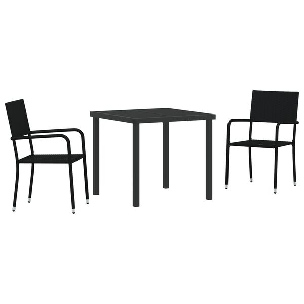 vidaXL Conjunto de Comedor de Jardín 3 pcs Negro ratán sintético