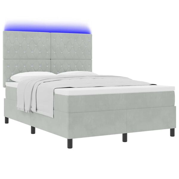 vidaXL Cama Box Spring LED Gris Claro 140 x 200 cm Terciopelo
