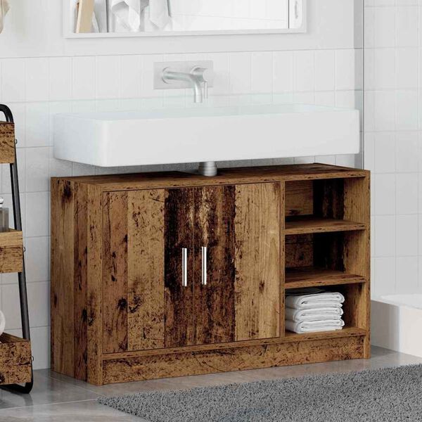 vidaXL Mueble de Cuarto de Ba&ntilde;o Madera envejecida 90 x 29 x 55 cm
