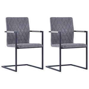 vidaXL Sillas de comedor voladizas 2 uds cuero sint&eacute;tico gris oscuro