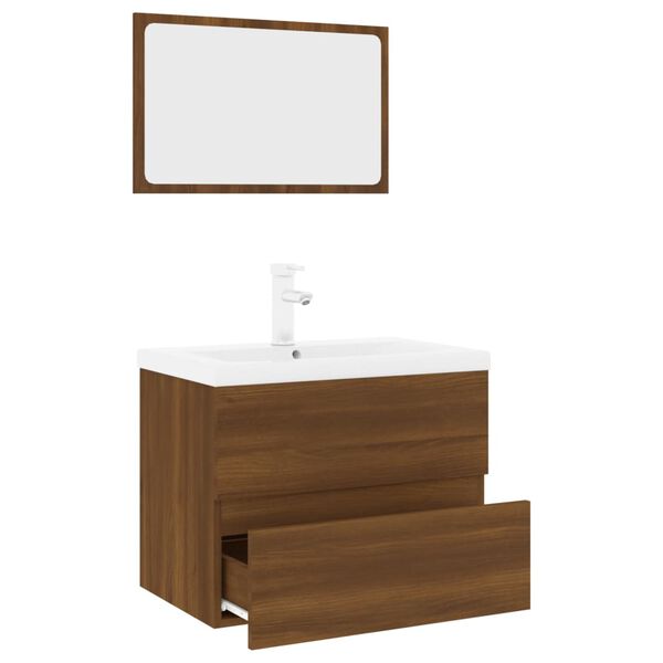 vidaXL Set de muebles de ba&ntilde;o madera contrachapada marr&oacute;n roble