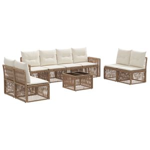 vidaXL Conjunto de sof&aacute;s de jard&iacute;n 9 uds. Beige y blanco crema