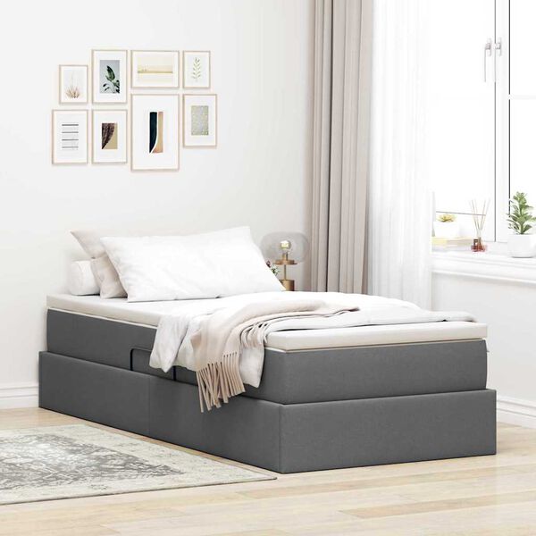 vidaXL Cama con almacenamiento y colch&oacute;n Gris oscuro 90 x 190 cm