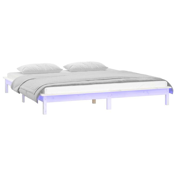 vidaXL Estructura cama LED sin colch&oacute;n madera maciza blanco 200x200 cm