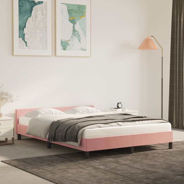 vidaXL Cama con cabecero sin colch&oacute;n terciopelo rosa 140x190 cm