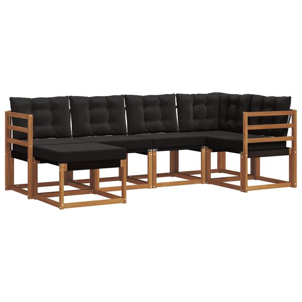 vidaXL Conjunto de sof&aacute;s de exterior con coj&iacute;n 6 pcs Natural y negro