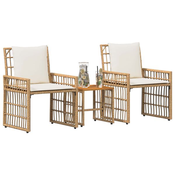vidaXL Juego de muebles de exterior 3 pcs Natural y Crema