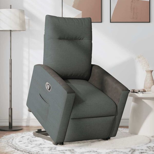 vidaXL Sill&oacute;n reclinable elevable de tela gris oscuro