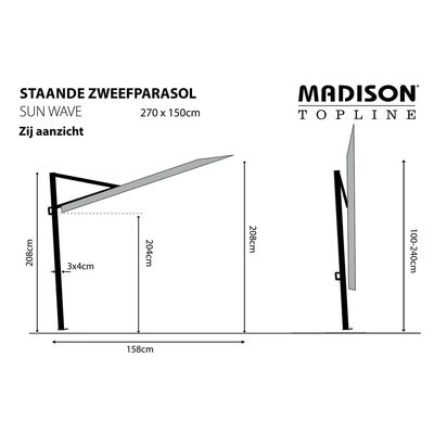 Madison Sombrilla para balcón Sun Wave 270x150 cm gris PAC3P014