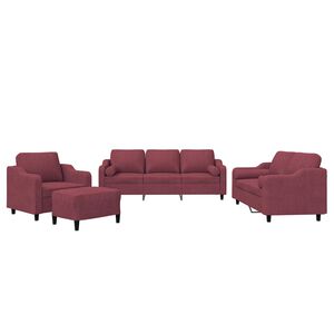 vidaXL Juego de sof&aacute;s con cojines 4 piezas tela rojo tinto