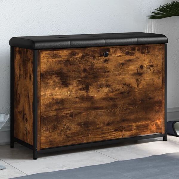 vidaXL Banco zapatero con caj&oacute;n abatible roble ahumado 82x32x56 cm