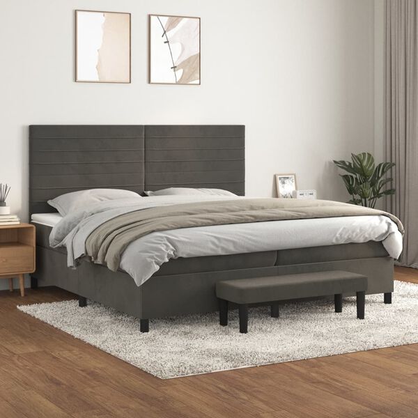 vidaXL Cama box spring con colch&oacute;n terciopelo gris oscuro 200x200 cm