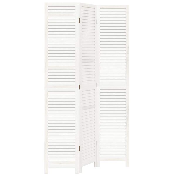 vidaXL Biombo separador de 3 paneles madera maciza Paulownia blanco