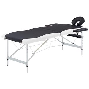 vidaXL Camilla de masaje plegable 2 zonas aluminio negro y blanco