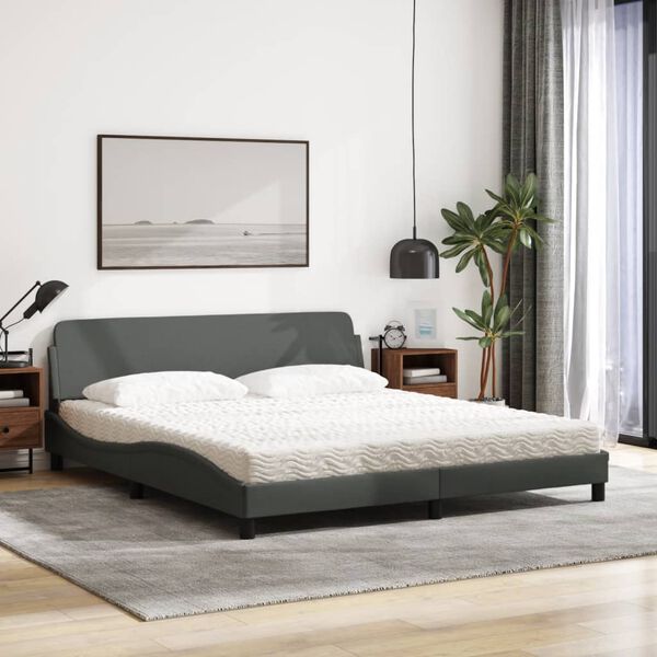 vidaXL Cama con colch&oacute;n Dover de tela gris oscuro 180x200 cm
