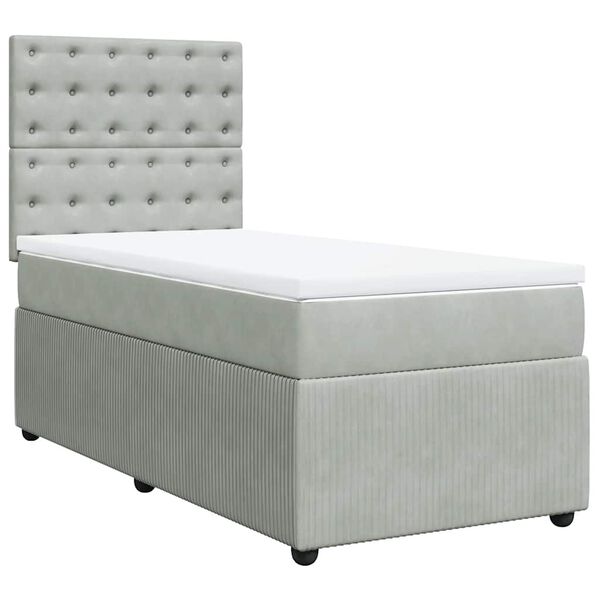 vidaXL Cama box spring con colchón terciopelo gris claro 100x200 cm