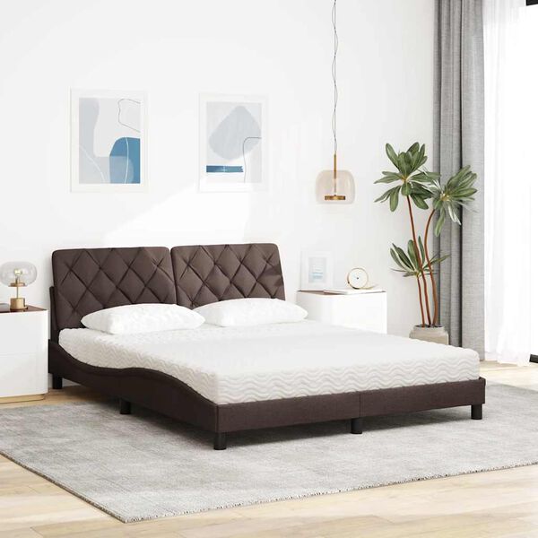 vidaXL Cama con colch&oacute;n de tela marr&oacute;n oscuro 160x200 cm
