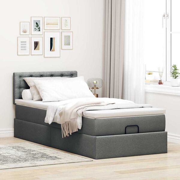 vidaXL Estructura cama otomana colch&oacute;n tela gris oscuro
