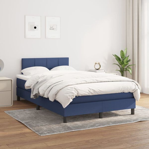vidaXL Cama box spring con colch&oacute;n tela azul 120x200 cm