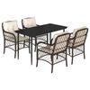 vidaXL Set comedor de jard&iacute;n 5 piezas y cojines rat&aacute;n sint&eacute;tico marr&oacute;n